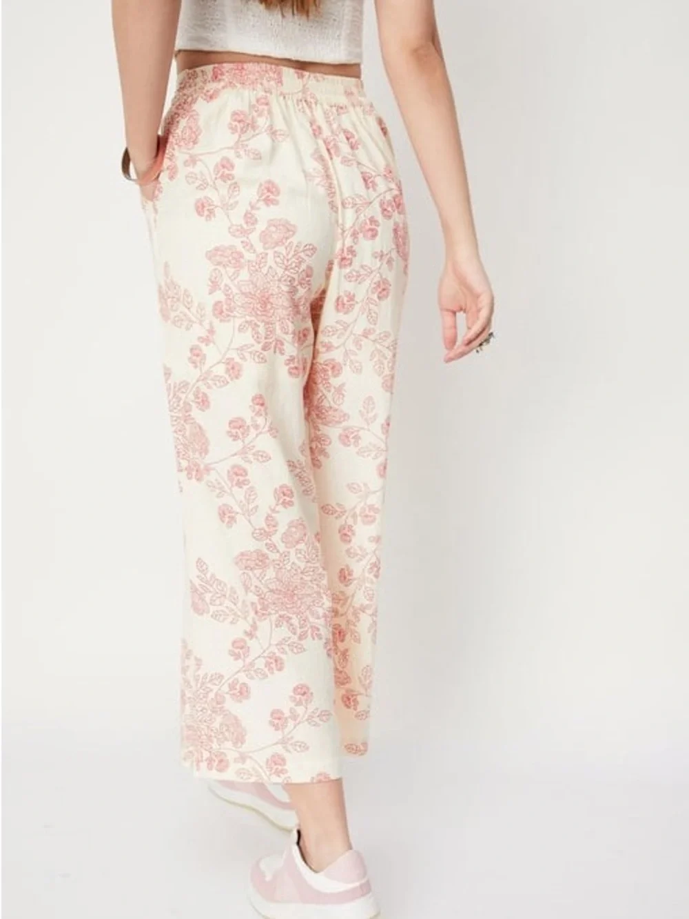 Max Linen Blend Wide Leg Straight Fit Floral Print Palazzos Casual Pants XL